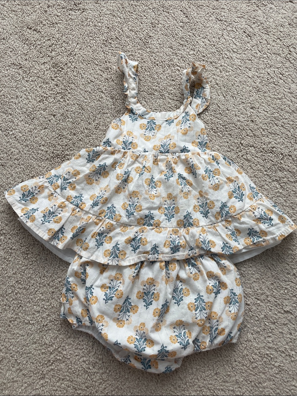 Rachel Zoe White Floral Ruffle Dress and Bloomers - Yellow and Blue